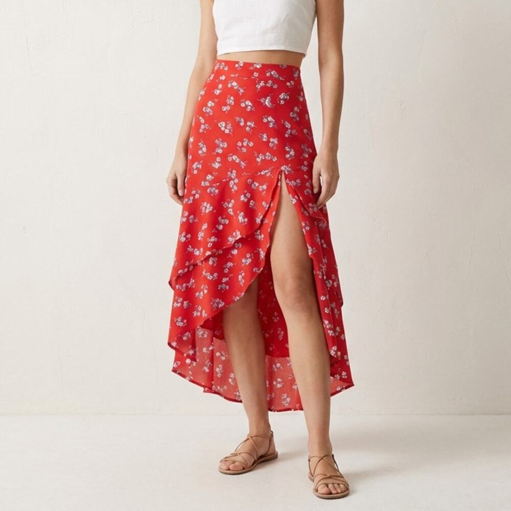 Flynn Skye Nadia Tiered-flounce A-line Midi Skirt In Ciao For Now, size L
